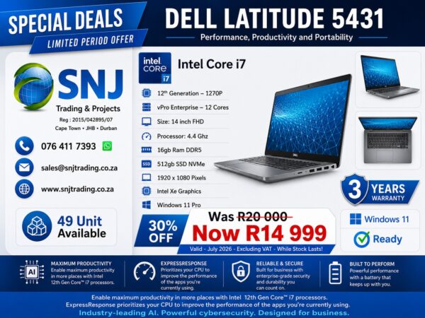 July Latitude 5431 Dell Latitude 5431 14-inch Core i7-1270P 16GB RAM 512GB SSD Win 11 Pro Laptop